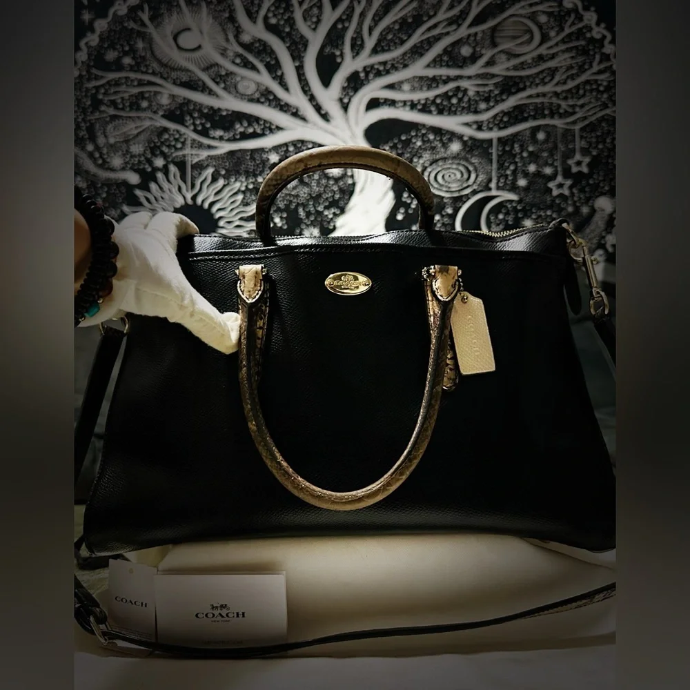 Vintage style Y2K Coach Black Satchel with Brown Accents tote shoulder bag - Picture 6 of 17